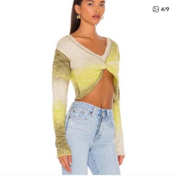 For Love & Lemons Yellow Ombre Gradient Knit Cropped Sweater Long Sleeve Top L - Picture 1 of 16